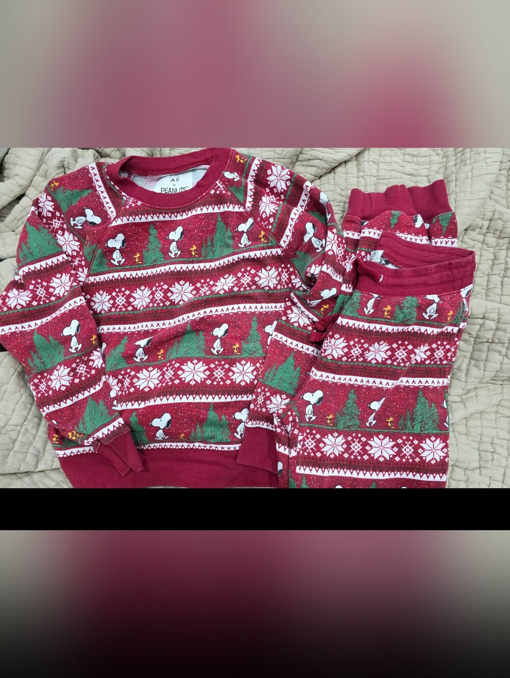 American Eagle Peanuts Red Snoopy Holiday Pajama Set